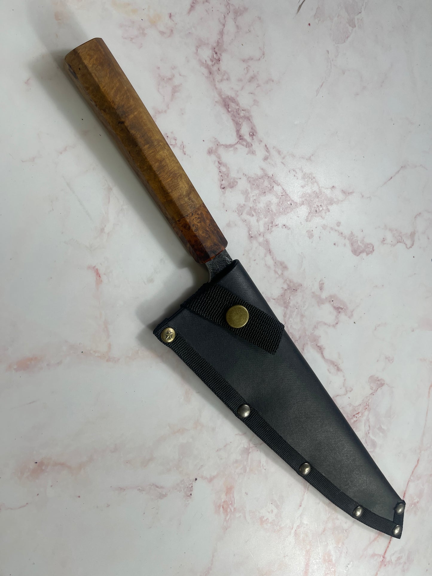 SanMai K-Tip Gyuto 230mm Kurouchi Kasumi, Amboyna Burl & Rosewood Handle