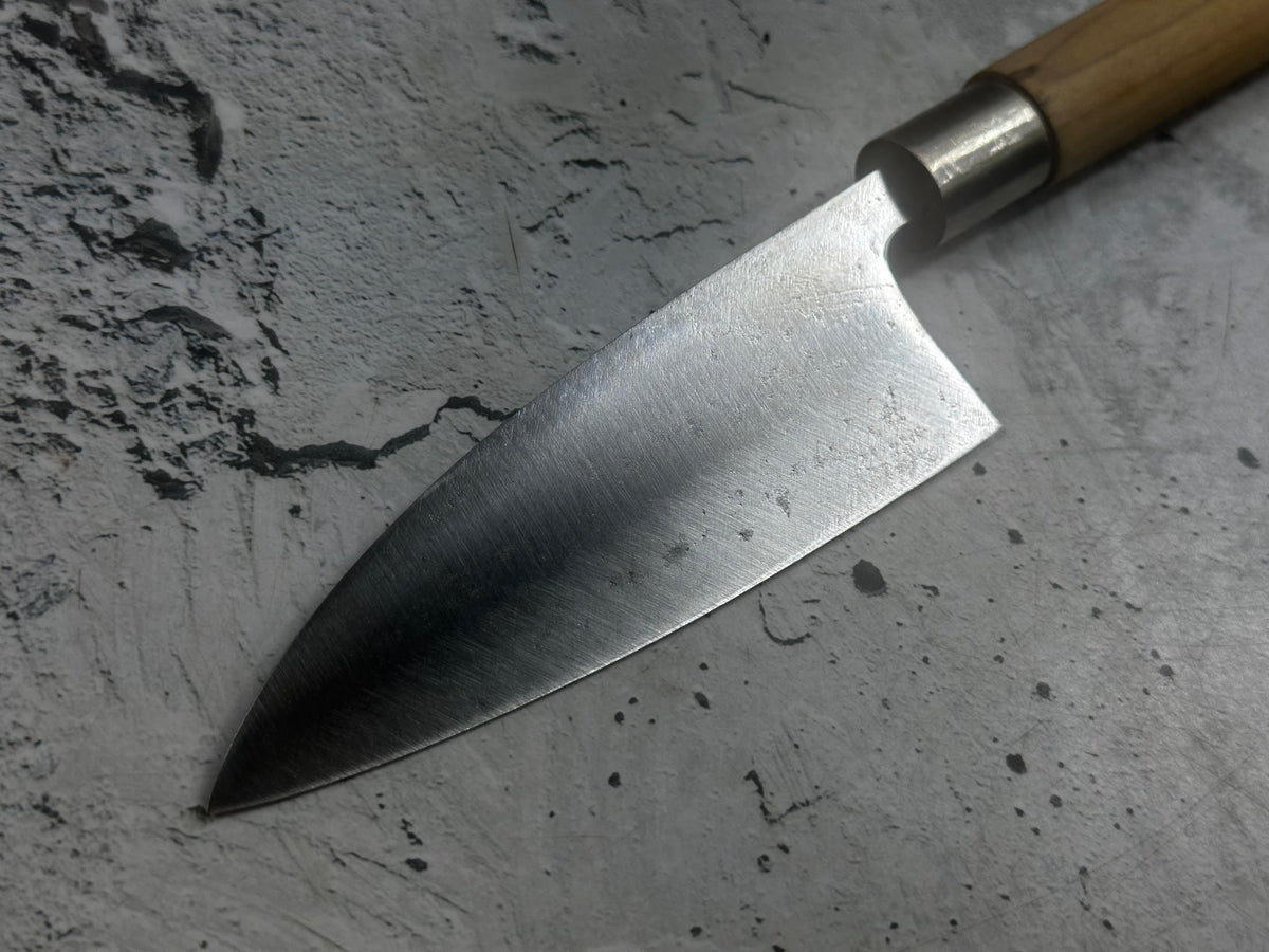 Vintage Unbranded Deba Knife 120mm Carbon Steel Wood Handle 2233