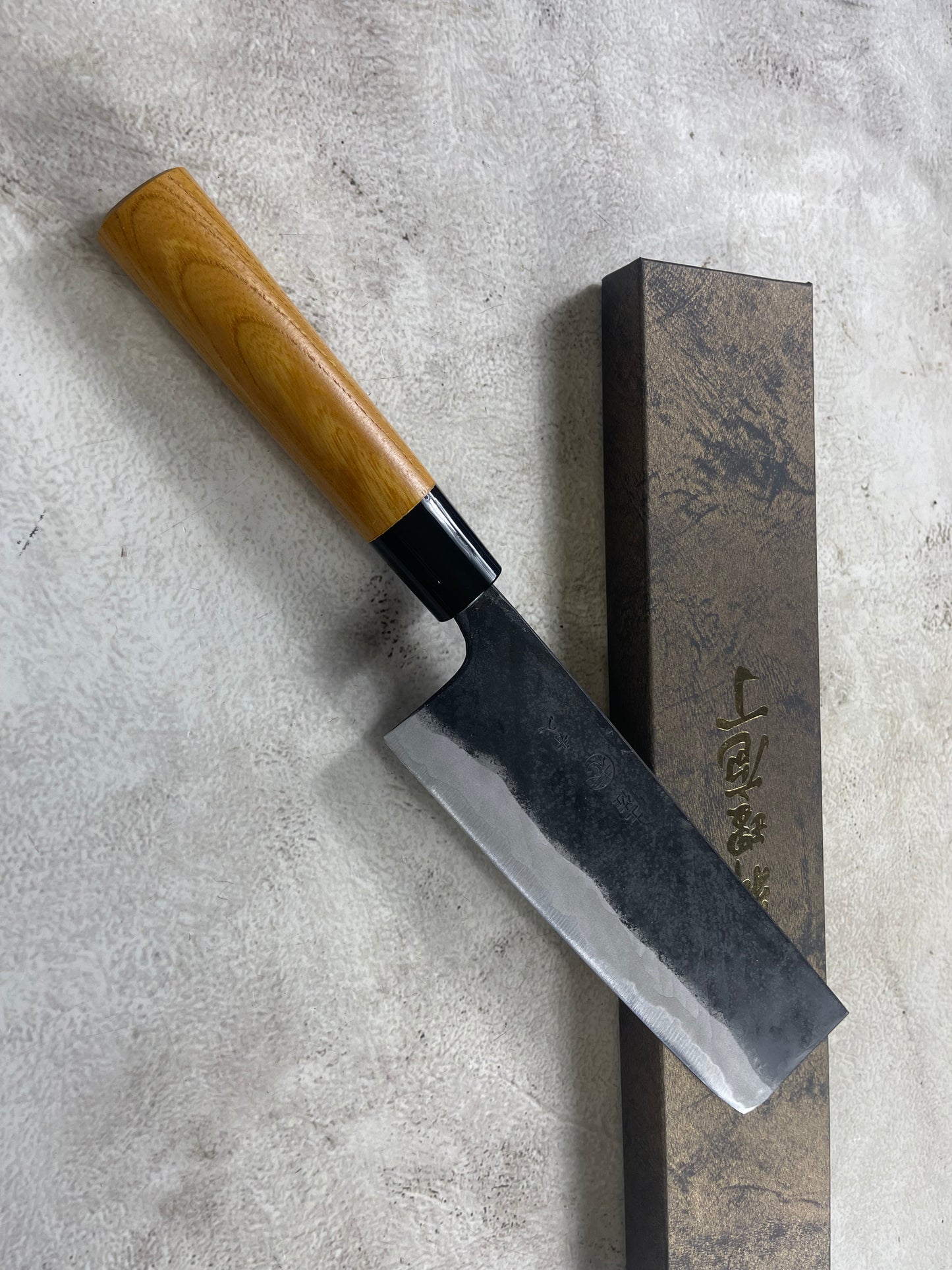 Kyohei Shindo Warikomi Blue #2 Kurouchi 165mm Nakiri with Keyaki Wa Handle and Plastic Ferrule - Made in Japan 🇯🇵