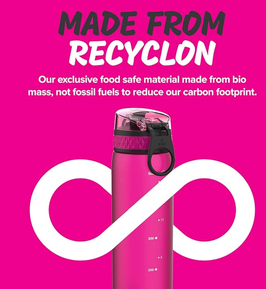 Ion8 Slim Plastic Water Bottle 500ml Pink
