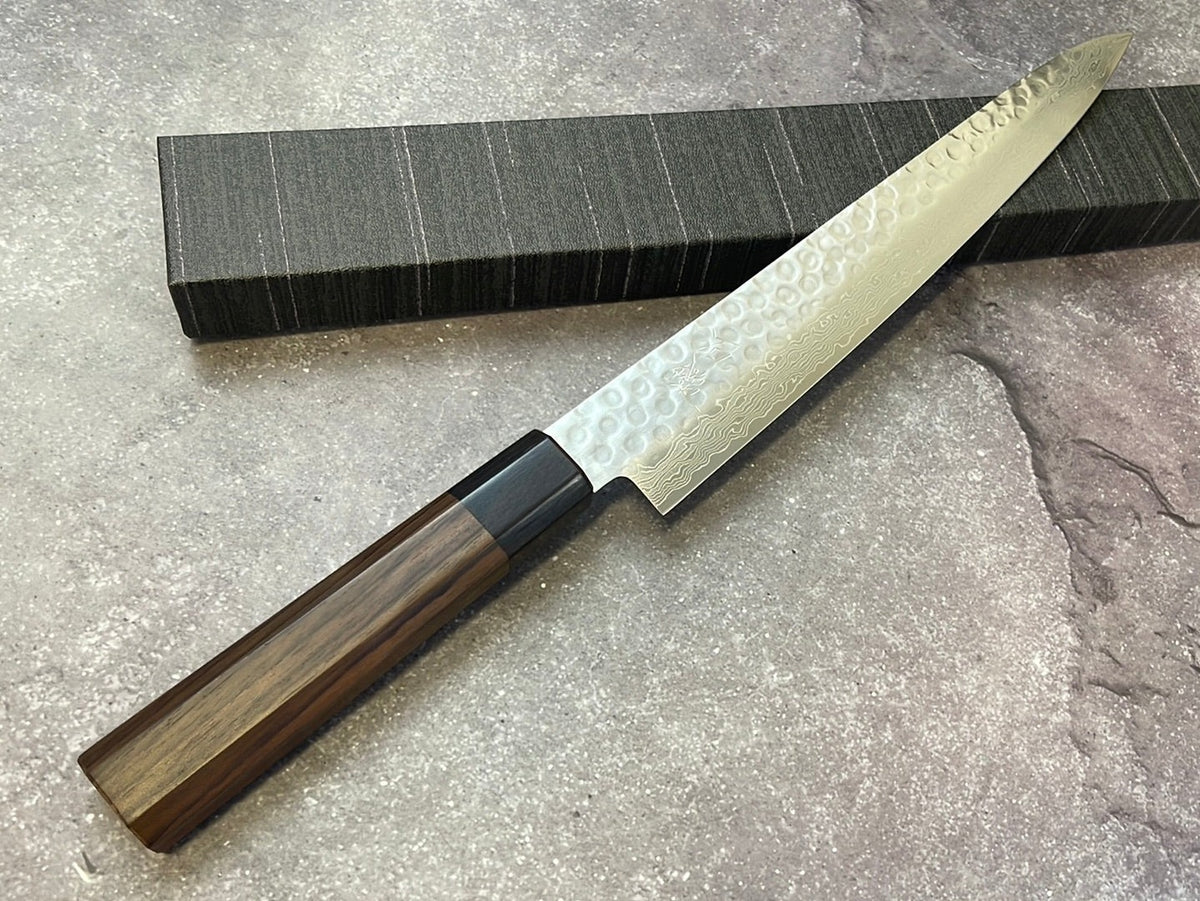 Yoshimune Sujihiki Damascus Hammered Finish Knife 240mm (9.4in) Stainl