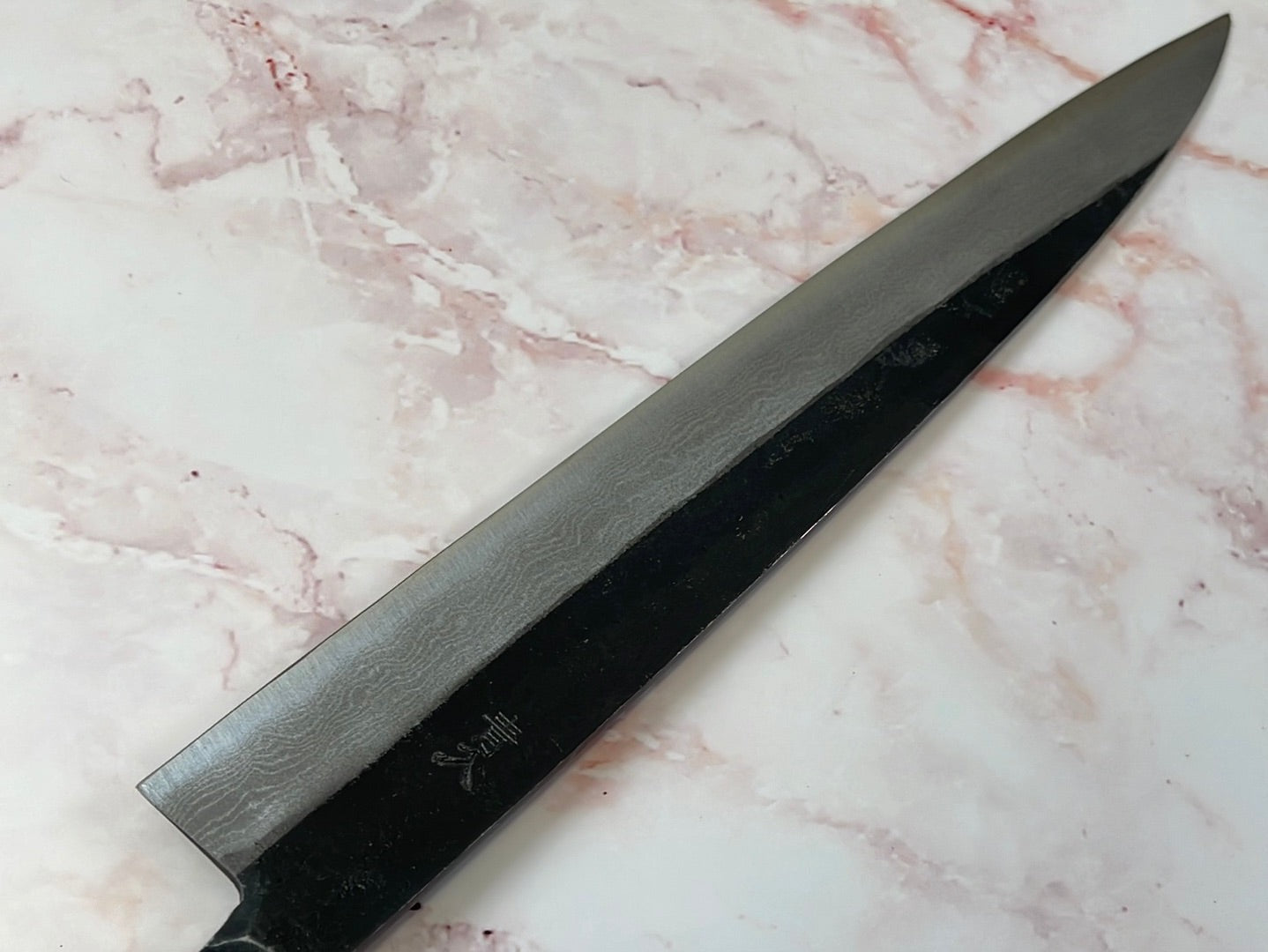 Yoshimune Sujihiki Kurouchi 240mm(9.4 in) Aogami (Blue) No.2 Damascus (17layers) Double-Bevel