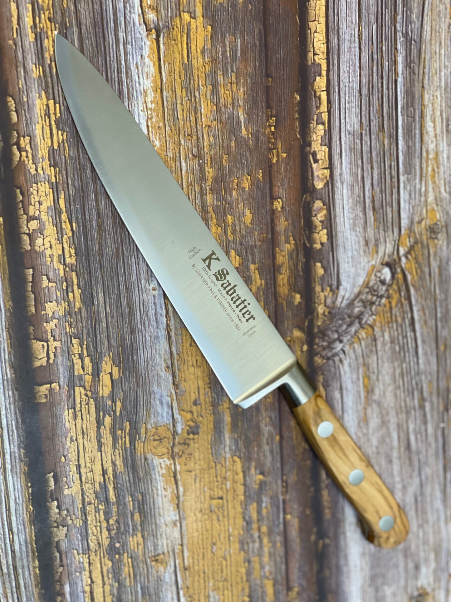 K Sabatier Chef Knife 200mm - HIGH CARBON STEEL - OLIVE WOOD HANDLE
