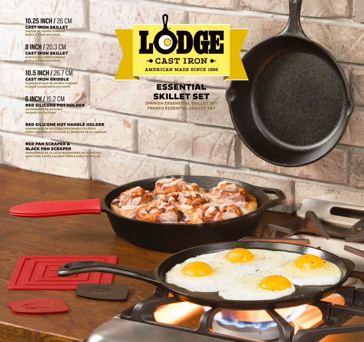 LODGE COOKWARE Cast Iron Cooking Skillet 6pcs Pan Set