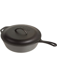 LODGE COOKWARE 3.2 Quart Cast Iron Covered Deep Skillet with Helper Handle