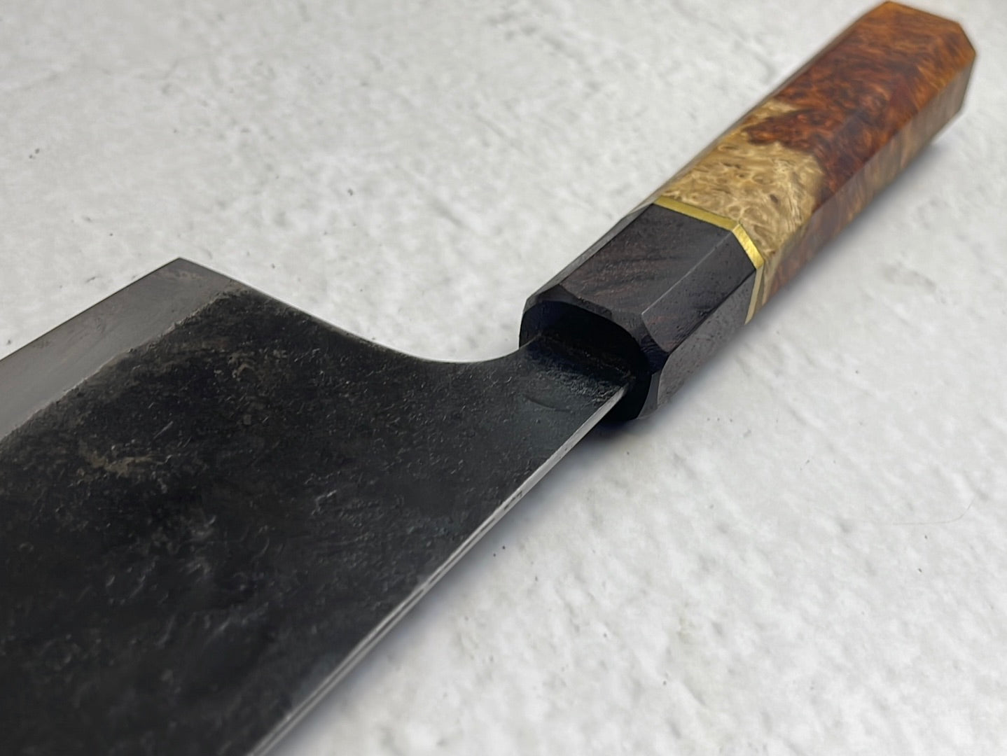 Nakiri 170mm Kurouchi Gold Amboyna Burl & Rosewood with Brass Spacer