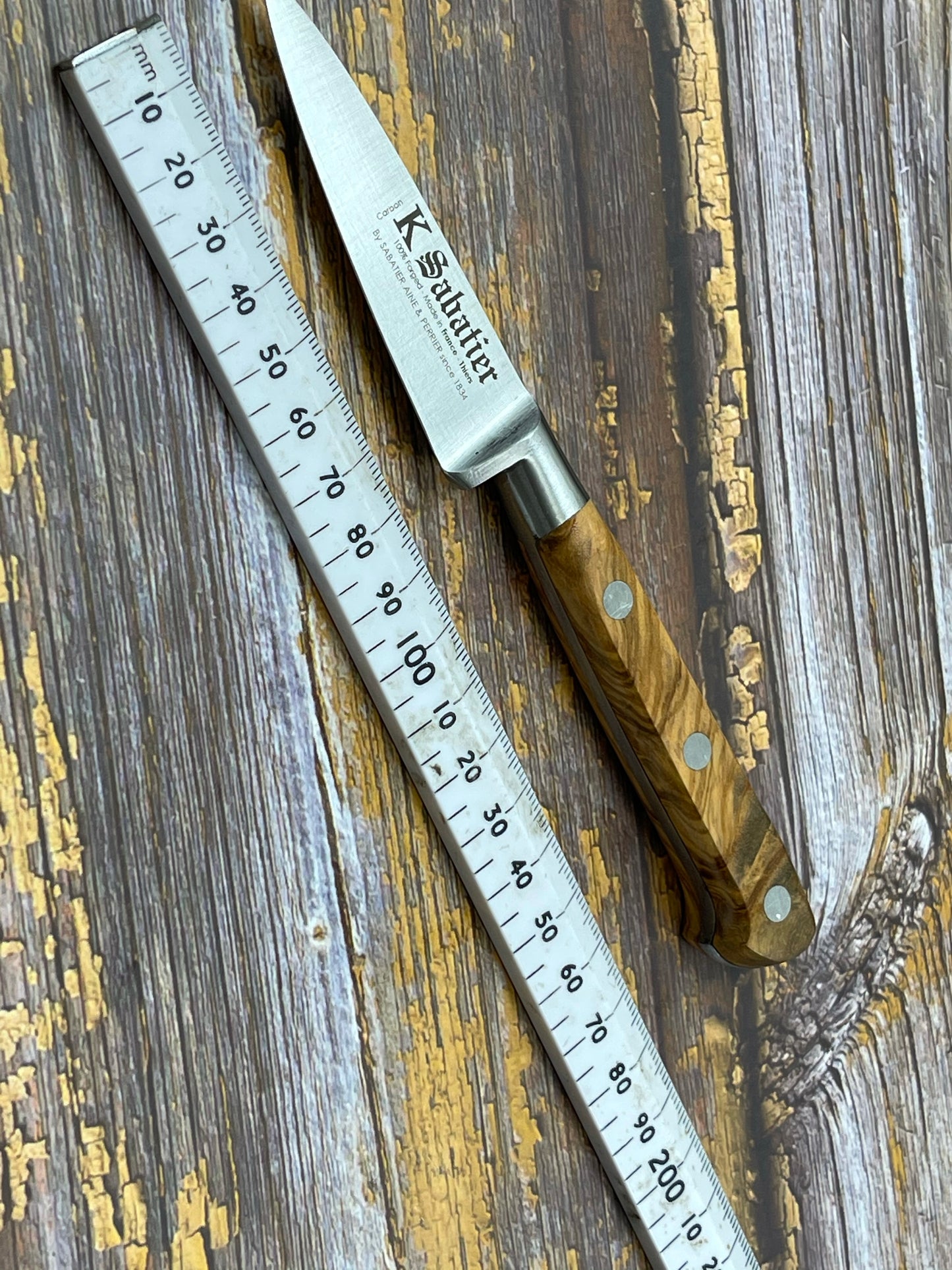K Sabatier Paring Knife 80mm - CARBON STEEL - OLIVE WOOD HANDLE