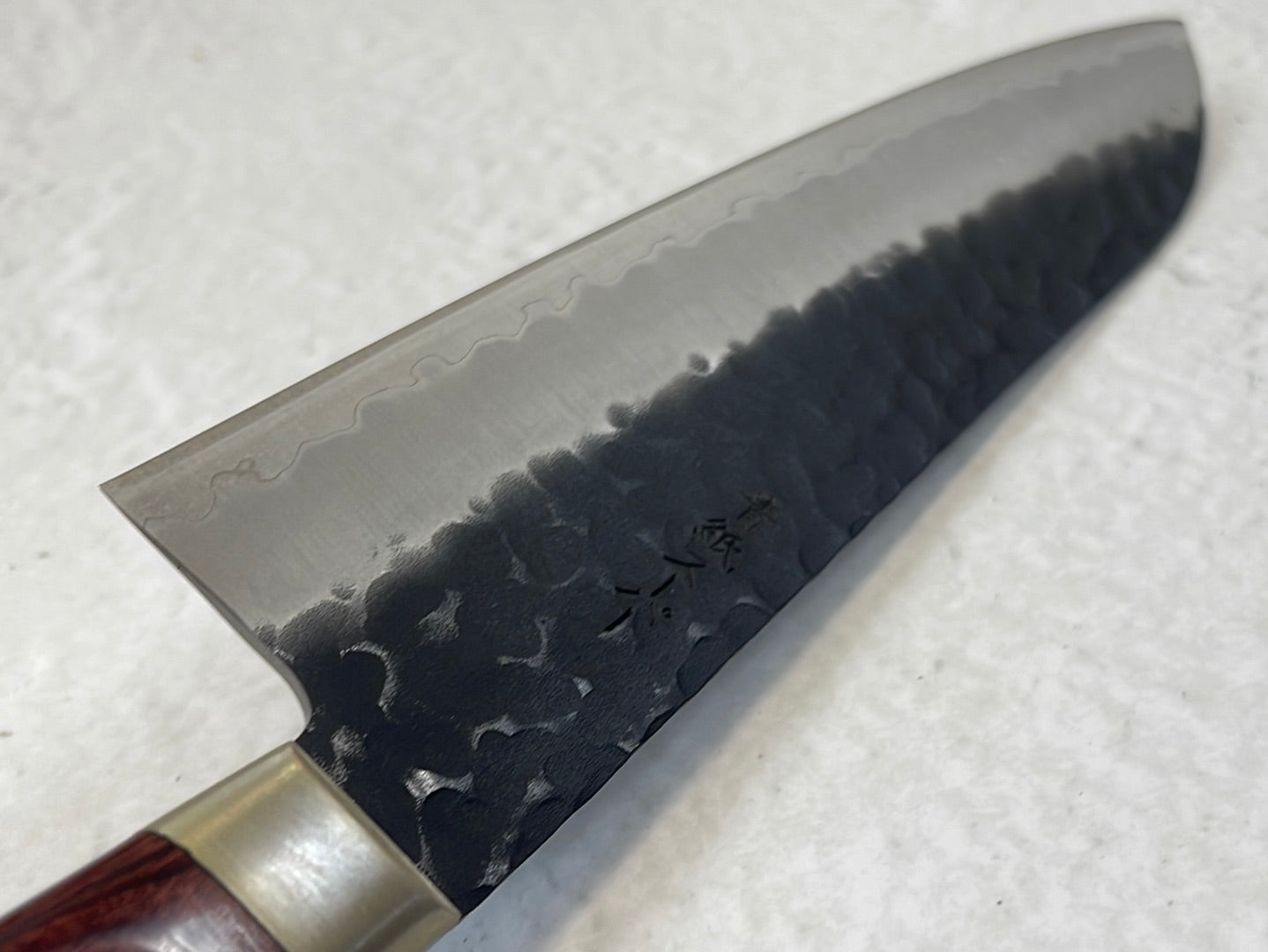 Tsunehisa Aogami Super Kuro Tsutime Santoku Knife 180mm - Made in Japan 🇯🇵 Red Pakka Wood Handle
