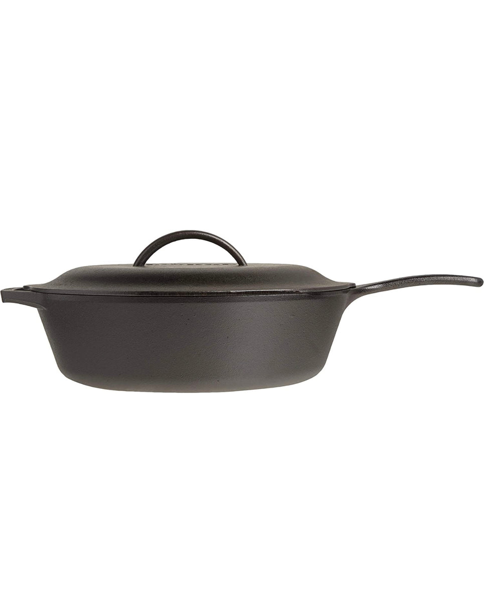 LODGE COOKWARE 3.2 Quart Cast Iron Covered Deep Skillet with Helper Ha