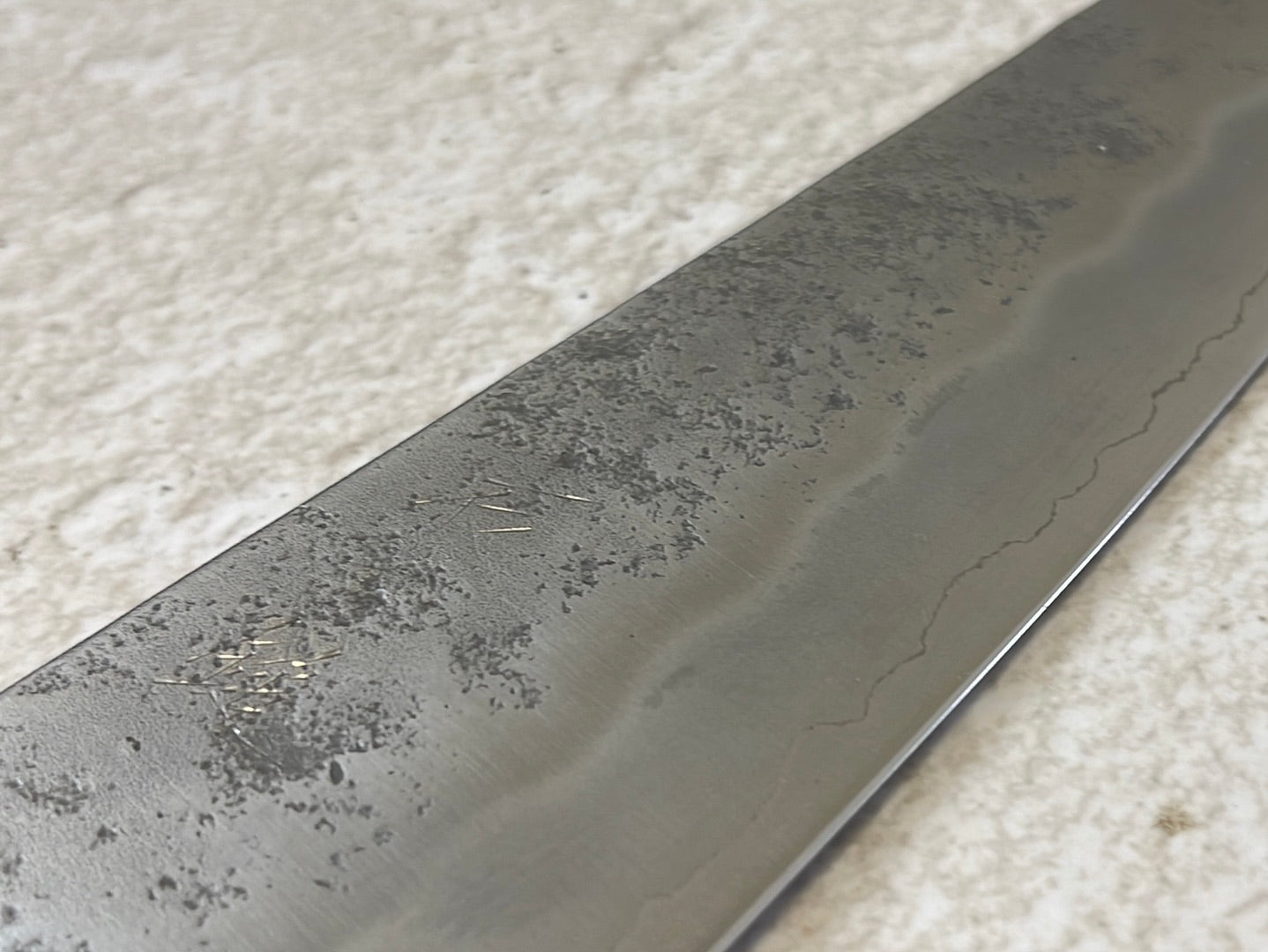 Yoshimune Gyuto 210 mm (8.3 in) Ginsan (Silver #3) Nashiji finish Double-Bevel Walnut Octagonal Handle