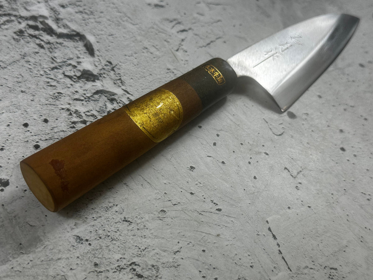 Vintage Kumpei Deba Knife 120mm Carbon Steel Wood Handle Buffalo Horn 2230