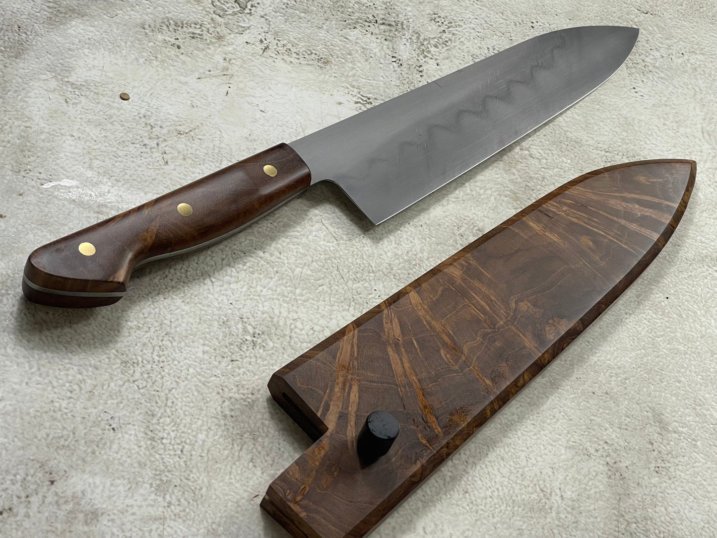 Kanefusa Full Tang Gyuto 230mm Teakwood Burl Set Brass Pins & Sheath