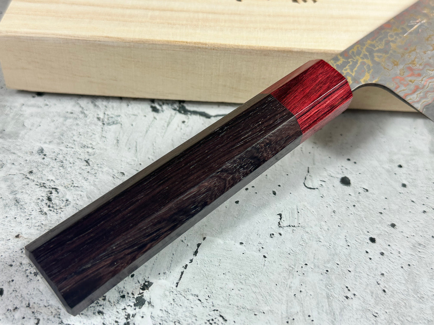 Takeshi Saji VG10-W Nashiji Rainbow Damascus Bunka 165mm