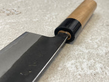 Load image into Gallery viewer, Muneishi Aogami SS Clad Santoku 180 mm  Kurochi Finish Made in Japan