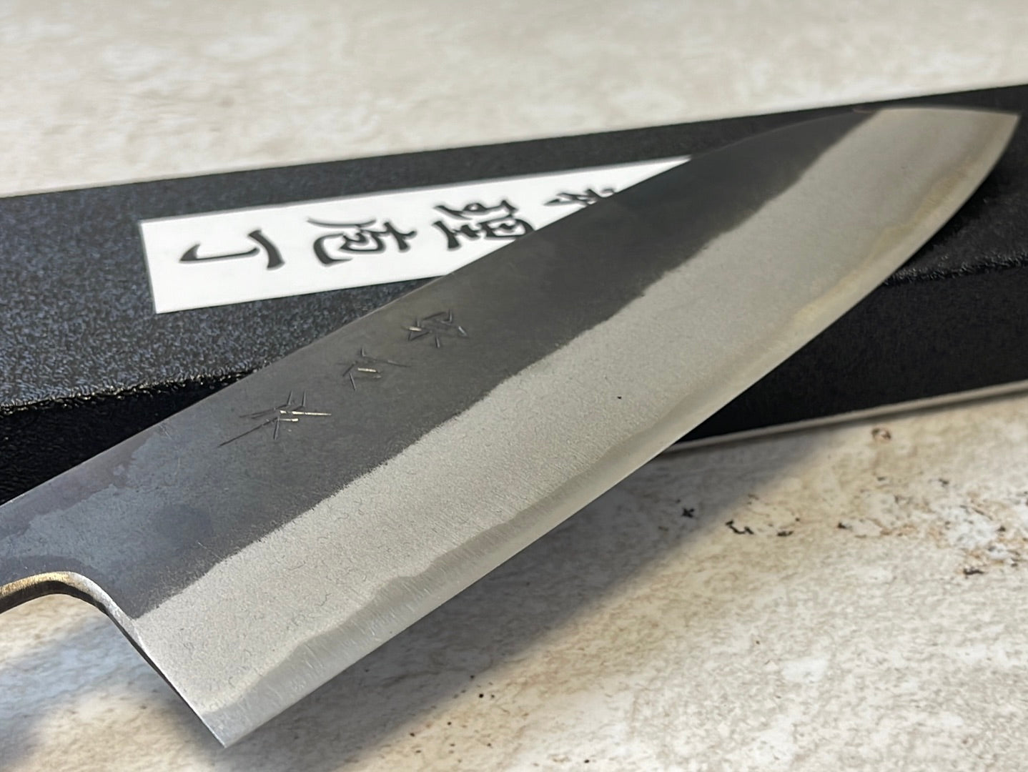 Muneishi Aogami SS Clad Santoku 180 mm  Kurochi Finish Made in Japan