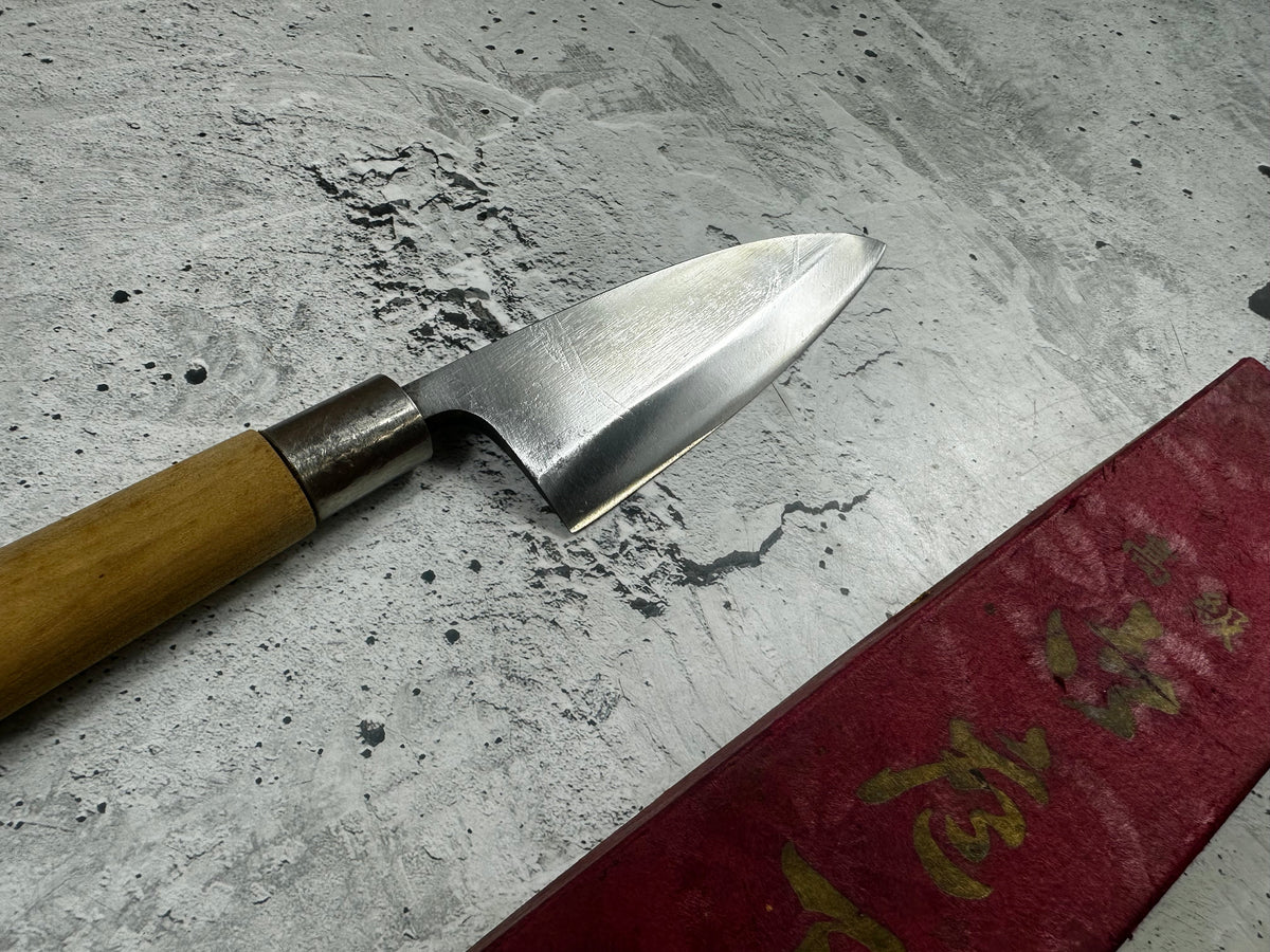 Vintage Unbranded Deba Knife 120mm Carbon Steel Wood Handle 2233
