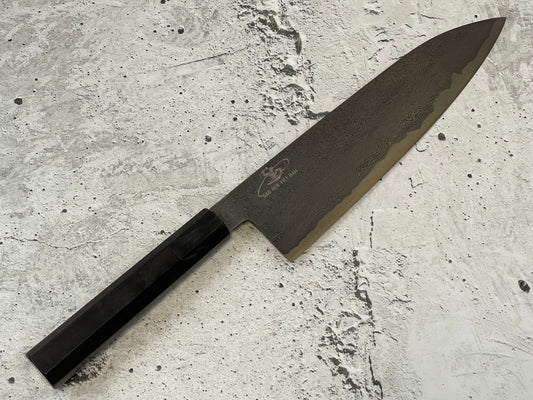Damascus Laminated Carbon Steel 52100 Gyuto Knife 220mm Kurouchi Etched, Vietnamese Ebony Handle