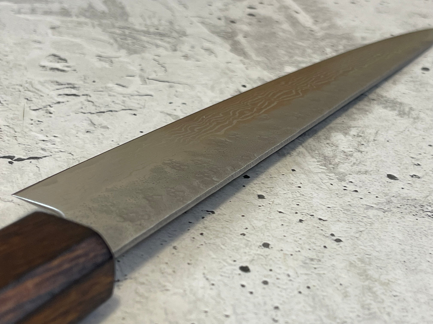 Tsunehisa 440c Damascus Nashiji  Sujihiki 240mm Oak Wood Handle - Made in Japan 🇯🇵