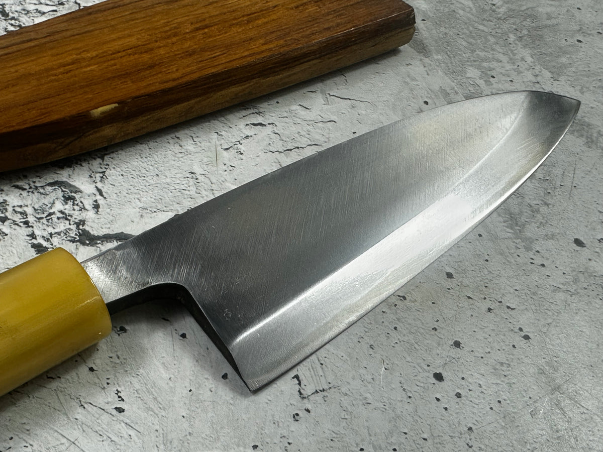 Vintage Masamoto Sohonten Deba Knife 170mm with Wooden Saya 2344