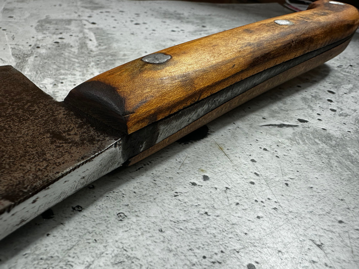 Vintage Heavy Duty Butchers Cleaver Knife 200mm Carbon Steel Timber Handle 2266