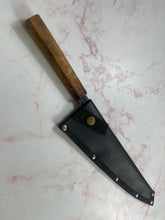 Load image into Gallery viewer, SanMai K-Tip Gyuto 230mm Kurouchi Kasumi, Amboyna Burl &amp; Rosewood Handle