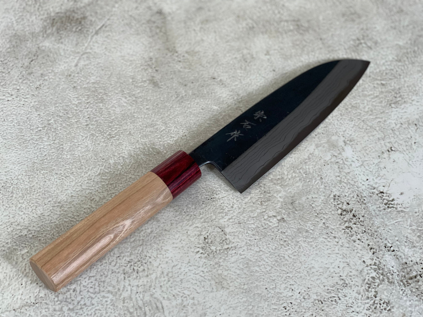 Muneishi Aogami Damascus Santoku 180 mm  Kurochi Finish Made in Japan 🇯🇵