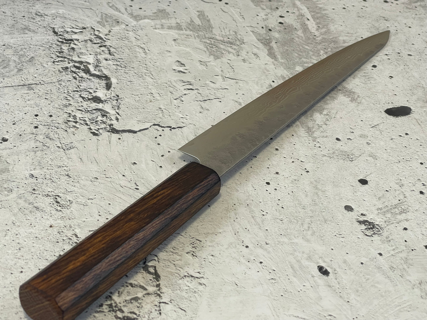 Tsunehisa 440c Damascus Nashiji  Sujihiki 240mm Oak Wood Handle - Made in Japan 🇯🇵