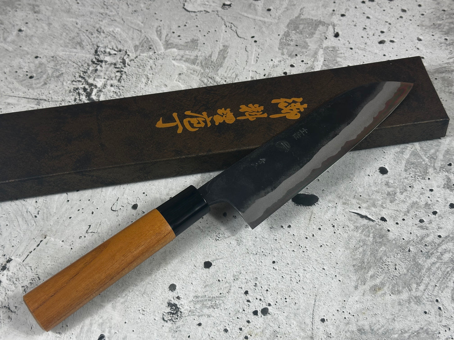 Kyohei Shindo Warikomi Blue #2 Kurouchi 165mm Santoku with Keyaki Wa Handle and Plastic Ferrule - Made in Japan 🇯🇵