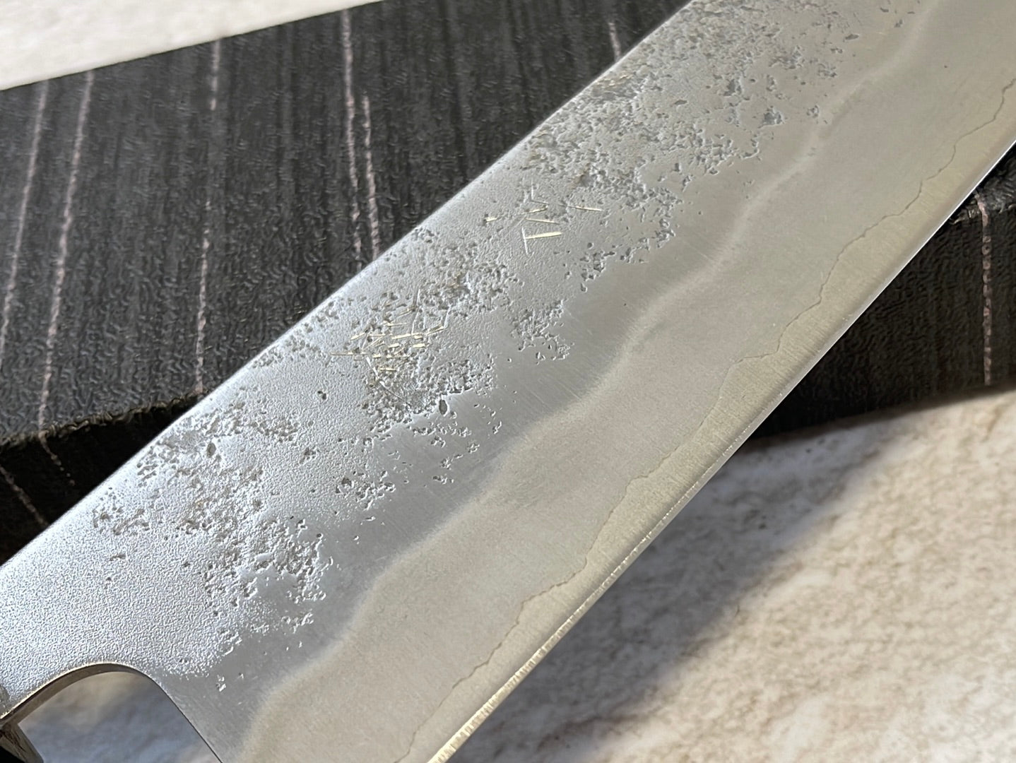 Yoshimune Gyuto 210 mm (8.3 in) Ginsan (Silver #3) Nashiji finish Double-Bevel Walnut Octagonal Handle