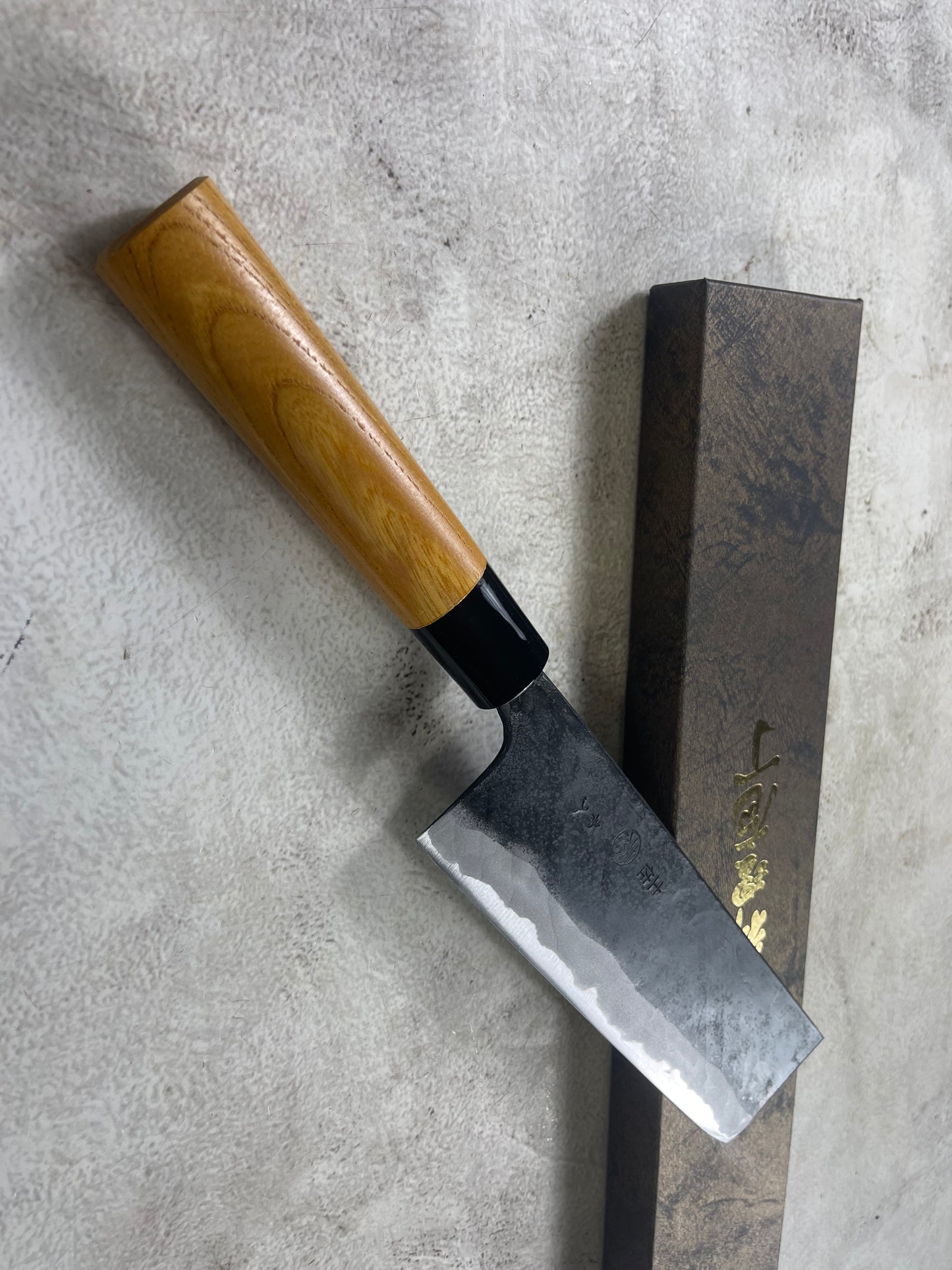 Kyohei Shindo Warikomi Blue #2 Kurouchi 165mm Nakiri with Keyaki Wa Handle and Plastic Ferrule - Made in Japan 🇯🇵