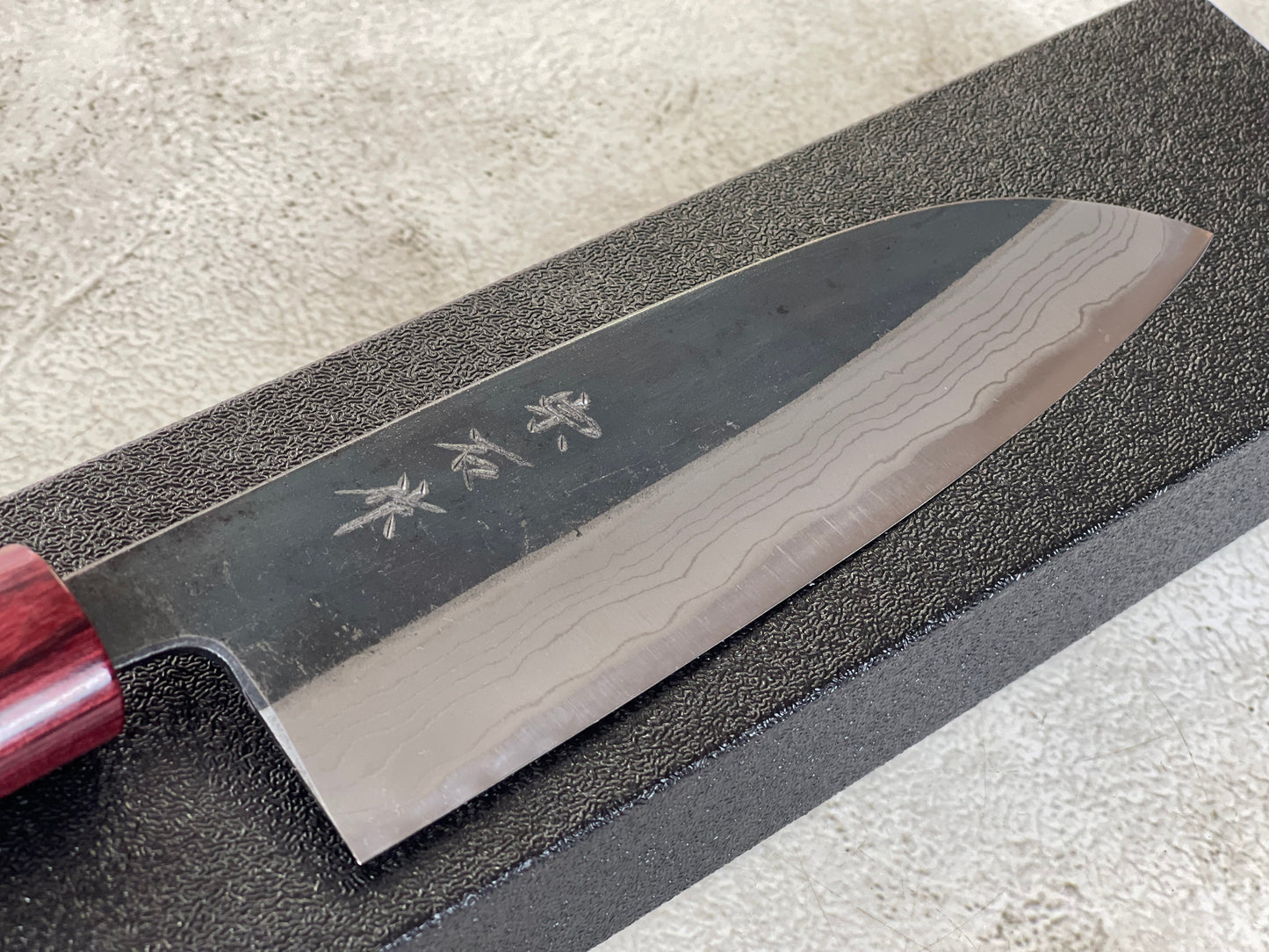Muneishi Aogami Damascus Santoku 180 mm  Kurochi Finish Made in Japan 🇯🇵