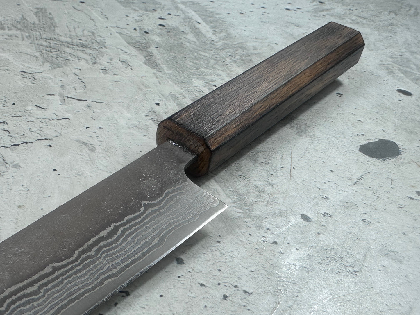 Tsunehisa 440c Damascus Nashiji Petty 150mm Oak Handle Made in Japan