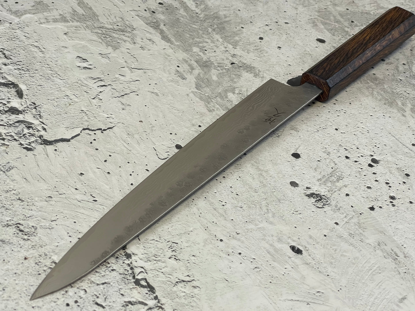 Tsunehisa 440c Damascus Nashiji  Sujihiki 240mm Oak Wood Handle - Made in Japan 🇯🇵