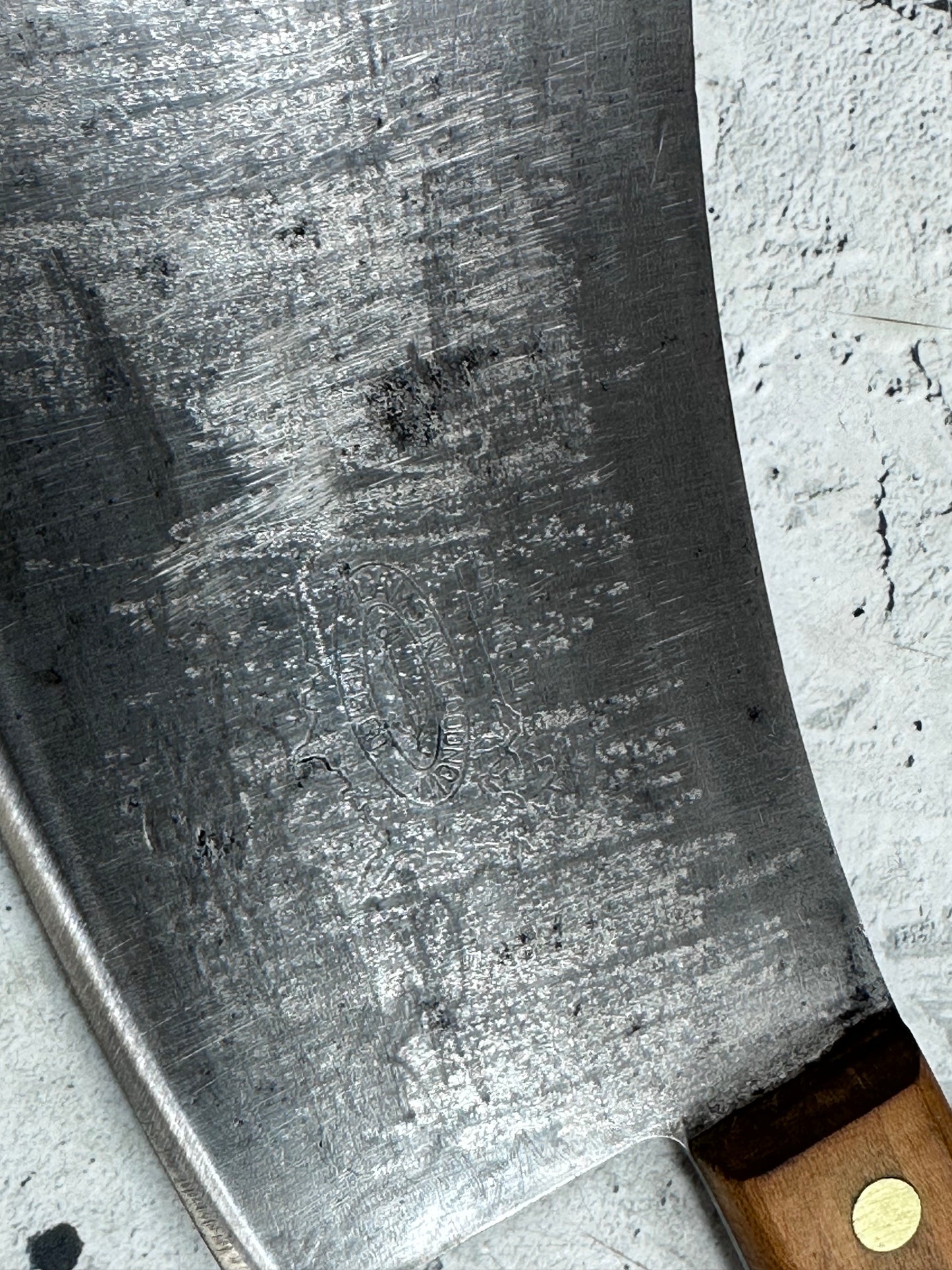 Vintage Lamson & Goodnow Butcher Cleaver Knife 180mm Carbon Steel Made in USA 2117
