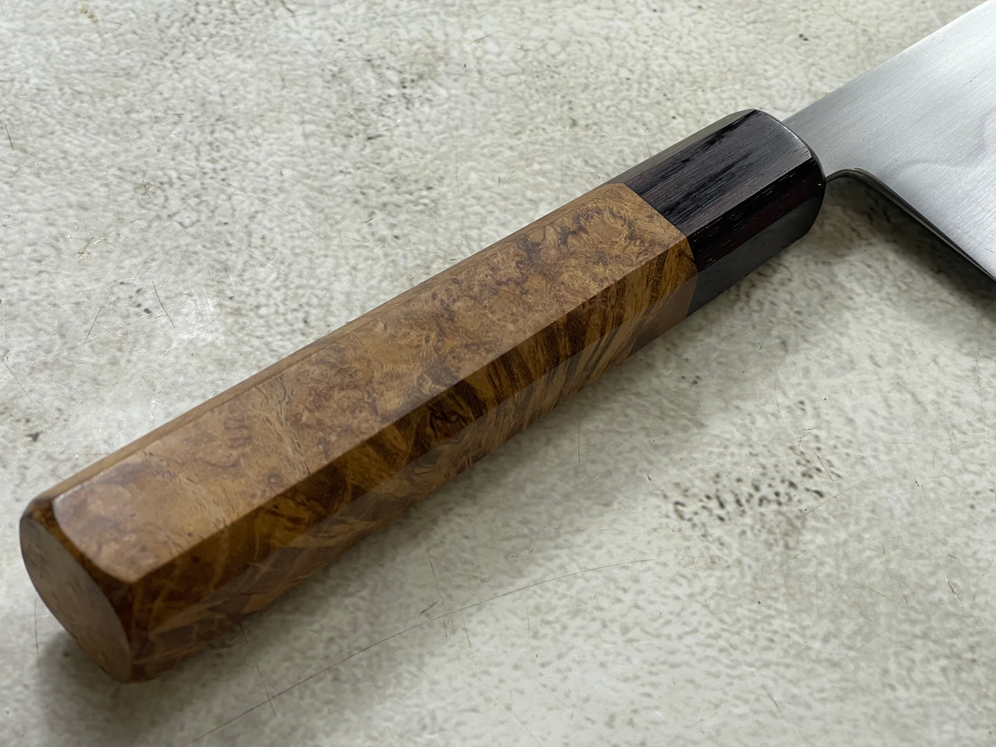 Kanefusa Gyuto 230mm Teakwood Burl & Rosewood Handle & Sheath