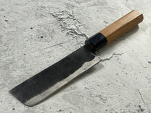 Load image into Gallery viewer, Japanese Nakiri Knife 14cm Carbon Steel American Cherry Black Octagon Handle Made In Japan 🇯🇵 1551