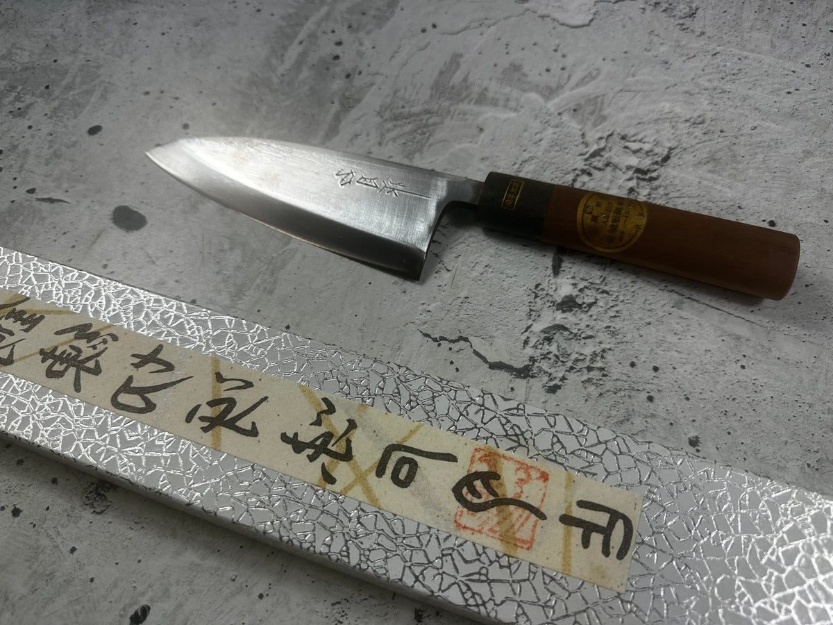 Vintage Kumpei Deba Knife 150mm Carbon Steel Wood Handle Buffalo Horn 2227