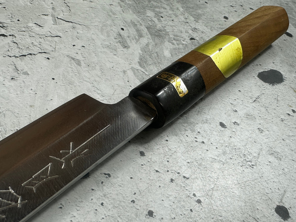Vintage Kumpei Yanagiba Knife 210mm Carbon Steel Wood Handle Buffalo Horn 2228
