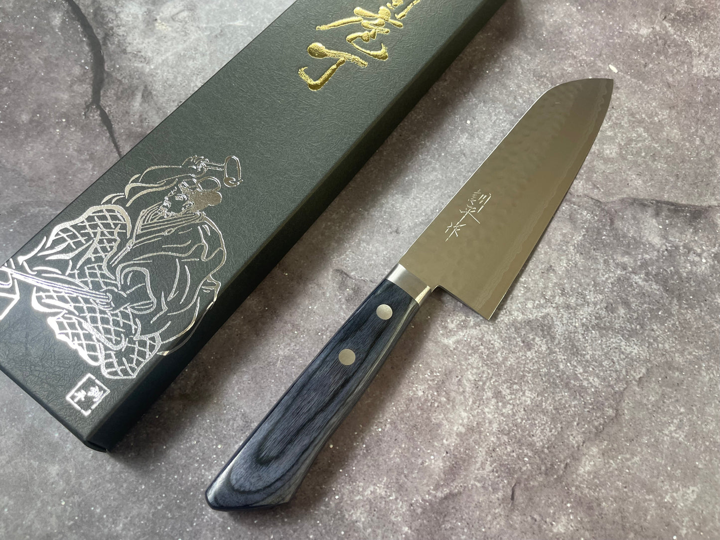 Masutani Kokuryu Santoku 170mm Blue Pakkawood Handle