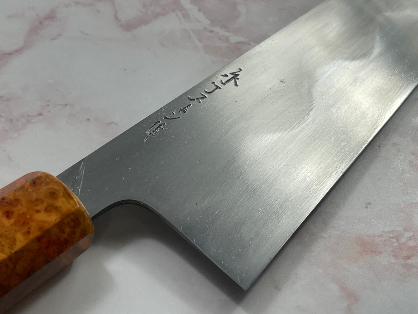 Keskin Honyaki Gyuto 240mm , Full Amboyna Burl with Amboyna Saya