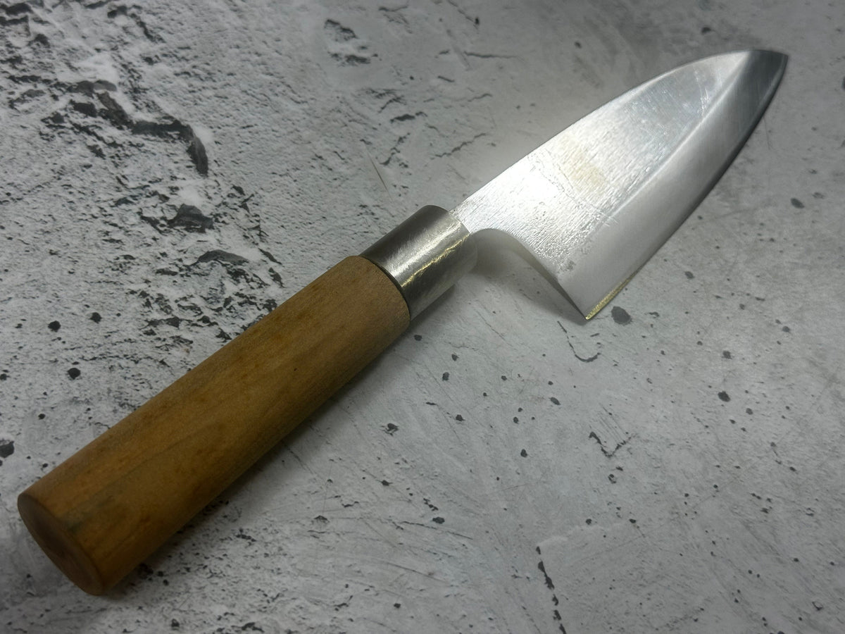 Vintage Unbranded Deba Knife 120mm Carbon Steel Wood Handle 2233