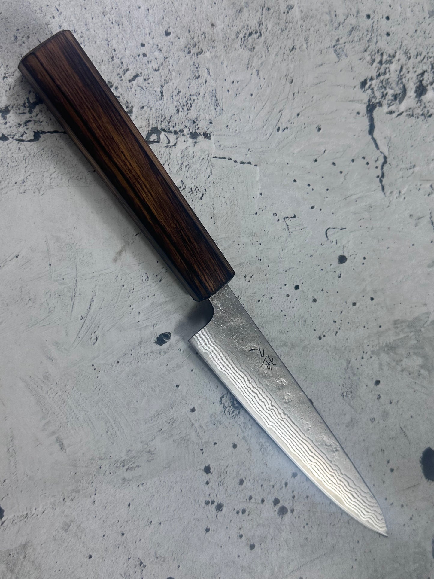 Tsunehisa 440c Damascus Nashiji Petty 150mm Oak Handle Made in Japan