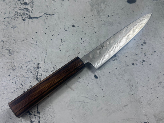 Tsunehisa 440c Damascus Nashiji Petty 150mm Oak Handle Made in Japan