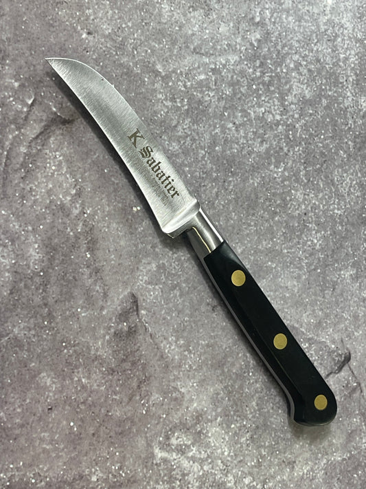 K Sabatier Curved Paring Knife 90mm - CARBON STEEL Made In France