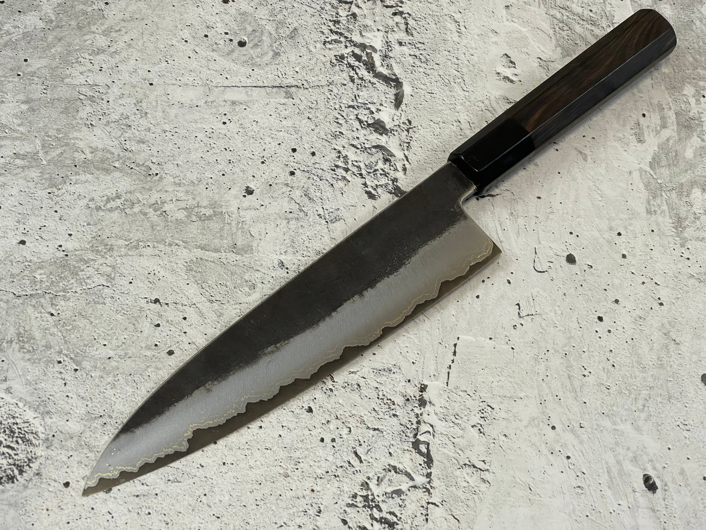 SanMai Stainless & Copper Gyuto Knife 200mm Kurouchi Etched, Vietnamese Ebony Handle