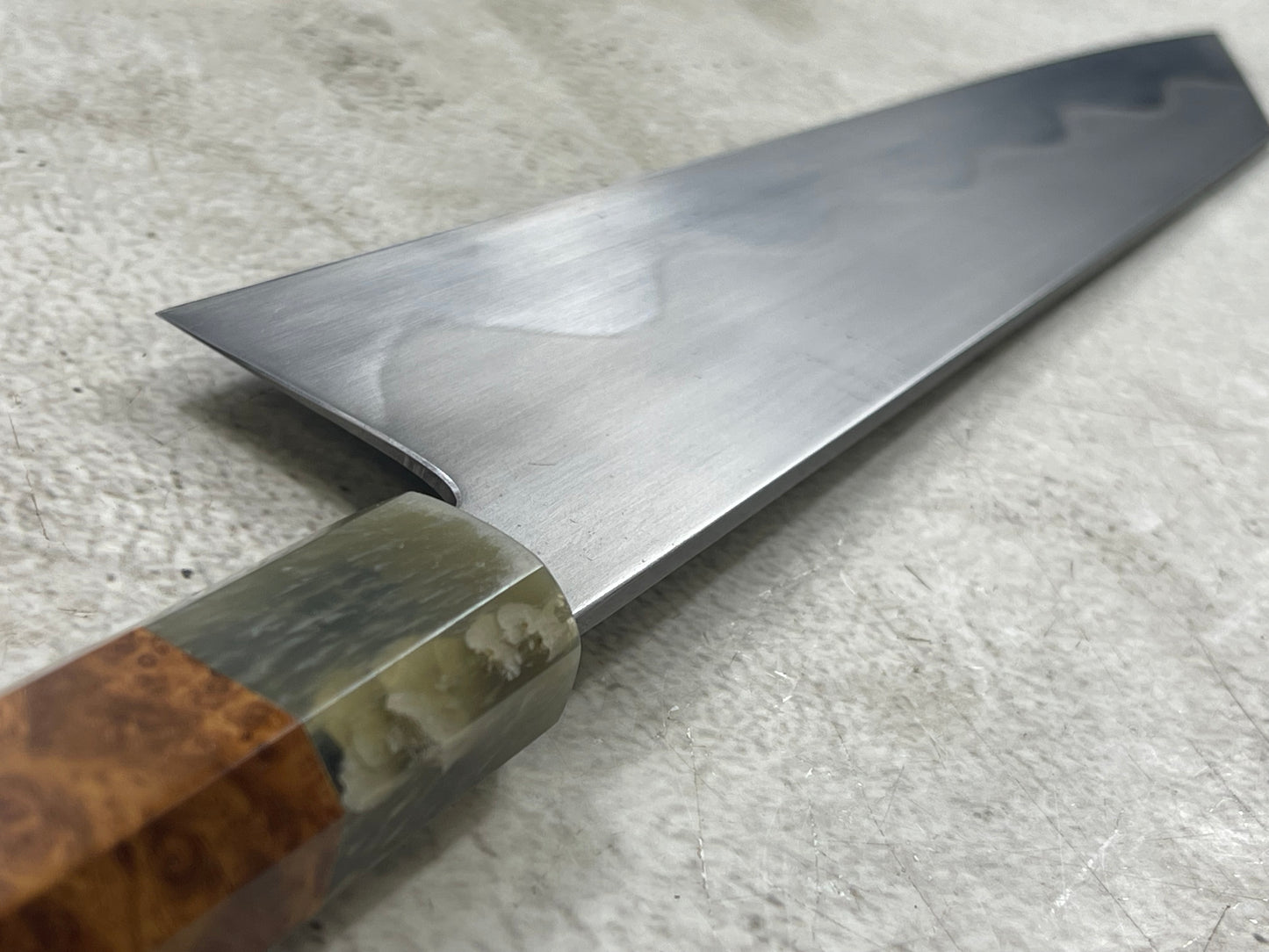 Keskin Migaki Kiritsuke 230mm Amboyna Burl & Blonde Buffalo Horn with sheath