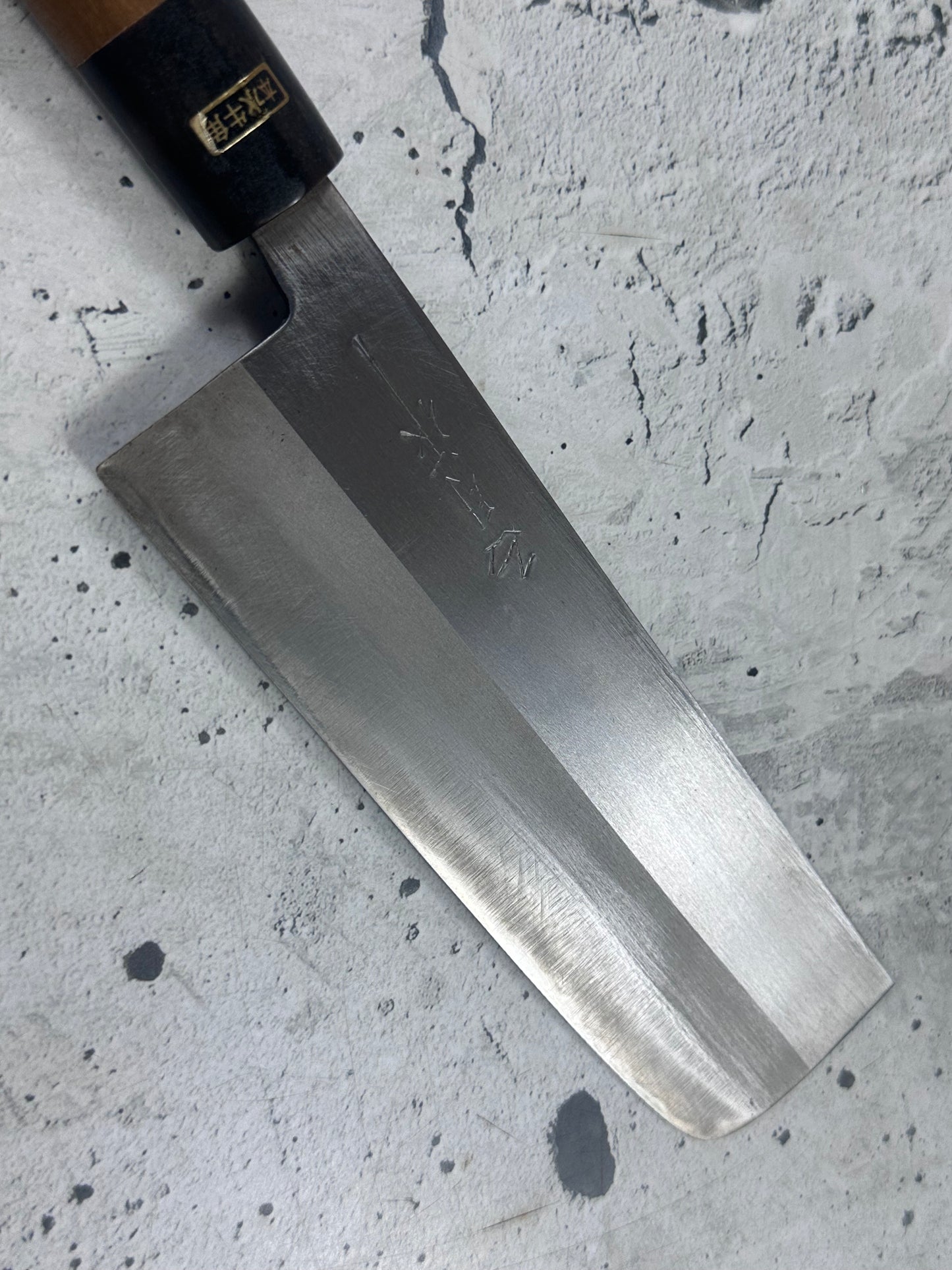 Vintage Kumpei Nakiri Knife 180mm Carbon Steel Wood Handle Buffalo Horn 2229