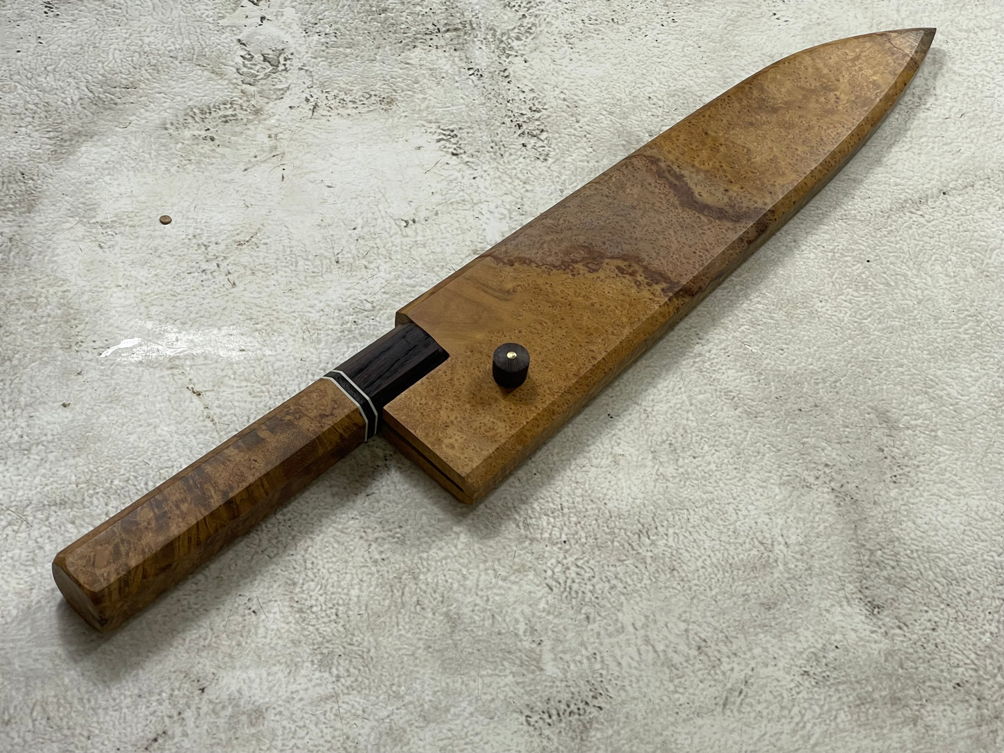 Kanefusa Gyuto 230mm Teakwood Burl Liner Spacer Rosewood Ferrule & Sheath