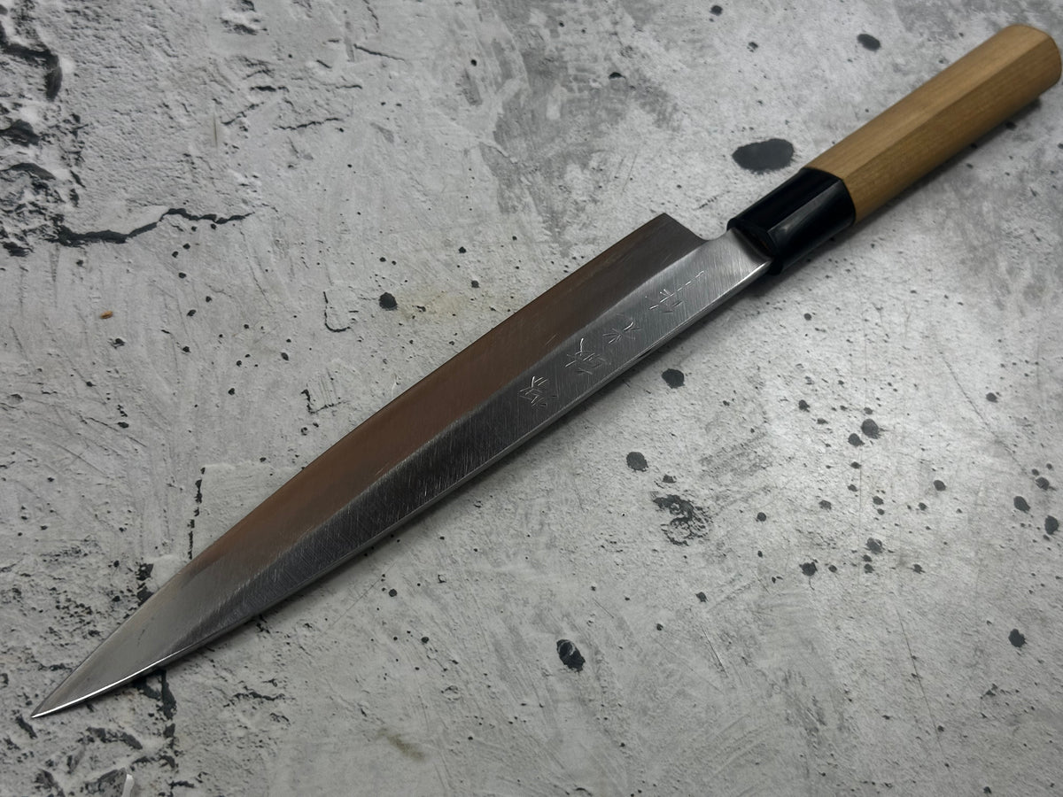 Vintage Sakai  Toshimitsu Saku Yanagiba Knife 200mm (bended) Carbon Steel 2347