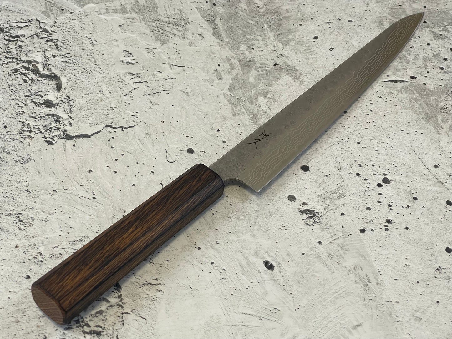 Tsunehisa 440c Damascus Nashiji  Sujihiki 240mm Oak Wood Handle - Made in Japan 🇯🇵
